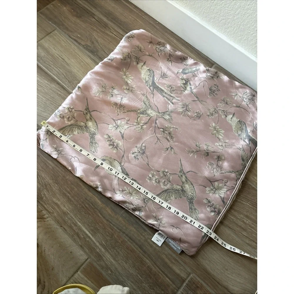 Silky Brocade Pillow Cover - Pale Gold & Pink Birds‎ in Trees - Madison Home 23
